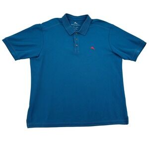 Tommy Bahama Mens XL Si Pima Polo Shirt  Blue Short Sleeve Golf Casual Logo Soft